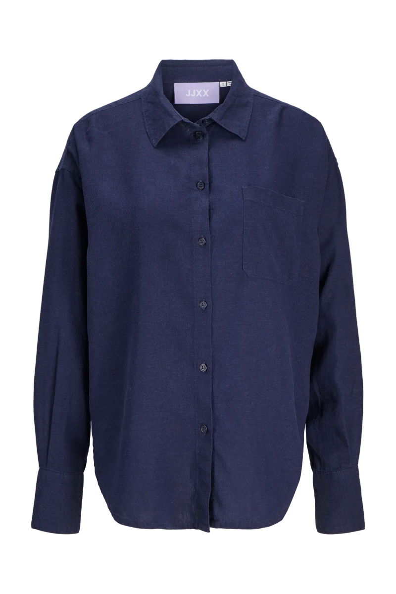 JJXX Kadın Jxjamıe Oversize Uzun Kollu Keten Gömlek 12269668 Lacivert 