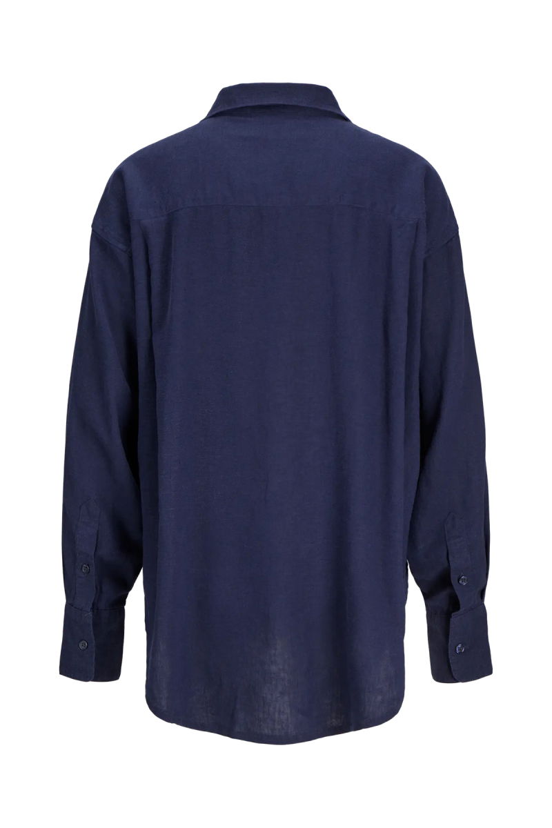 JJXX Kadın Jxjamıe Oversize Uzun Kollu Keten Gömlek 12269668 Lacivert - 4