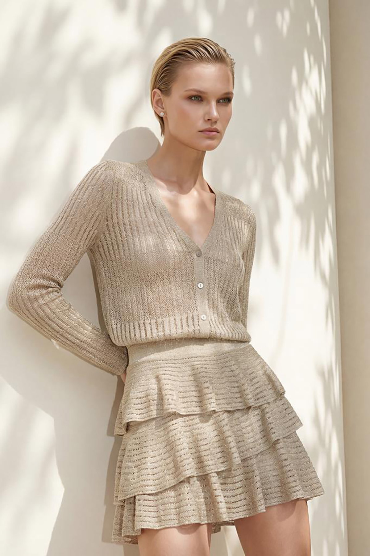 Join Us Kadın Ajurlu Simli Hırka S104 Bej - 1