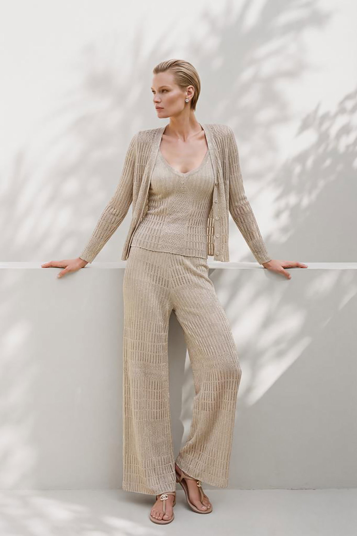 Join Us Kadın Ajurlu Simli Hırka S104 Bej - 2