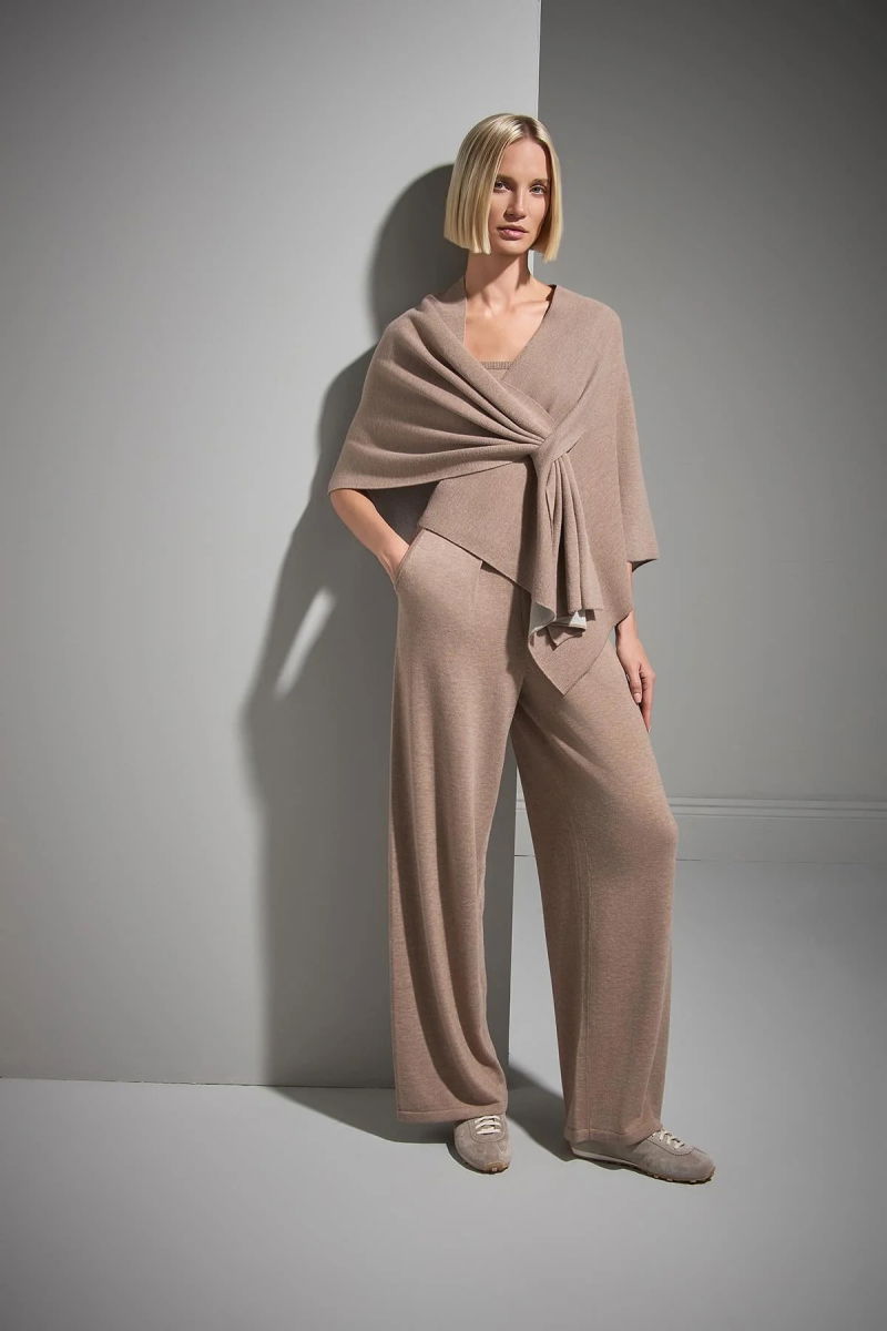 Join Us Kadın Bağlama Detaylı Triko Panço W149 Bej - Join Us