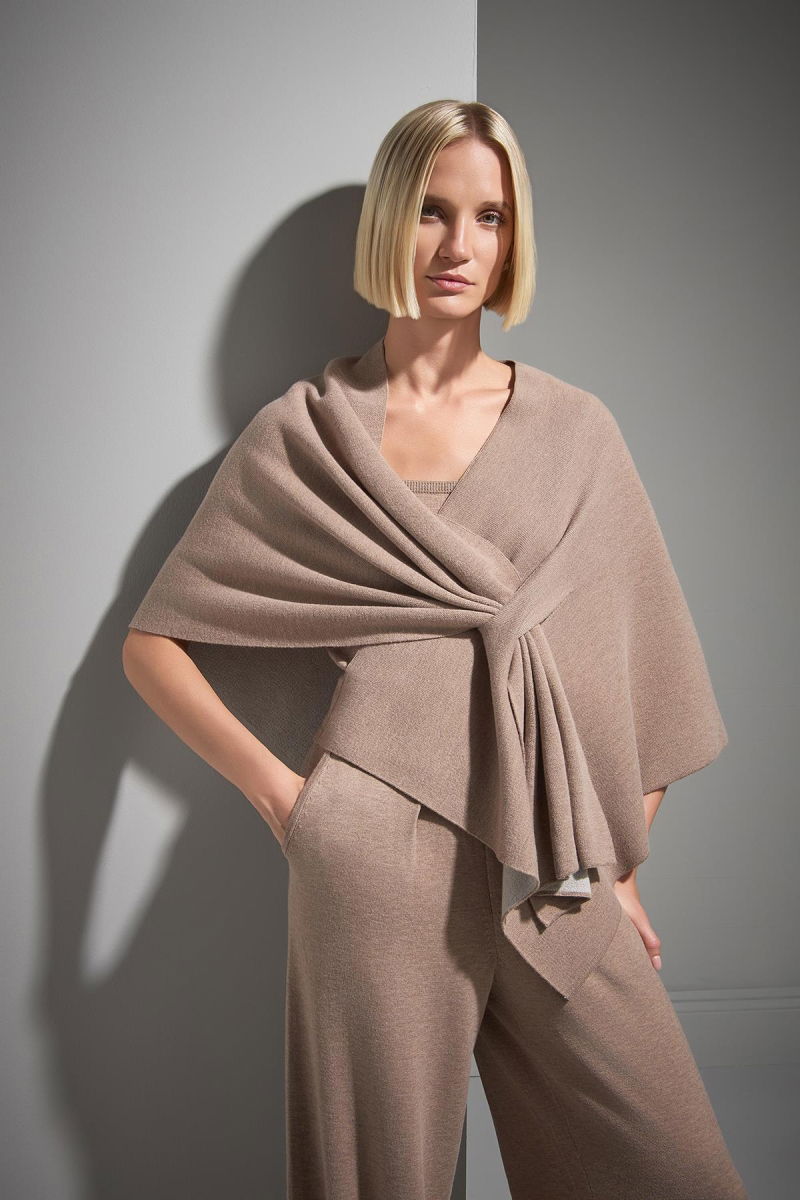 Join Us Kadın Bağlama Detaylı Triko Panço W149 Bej - 2