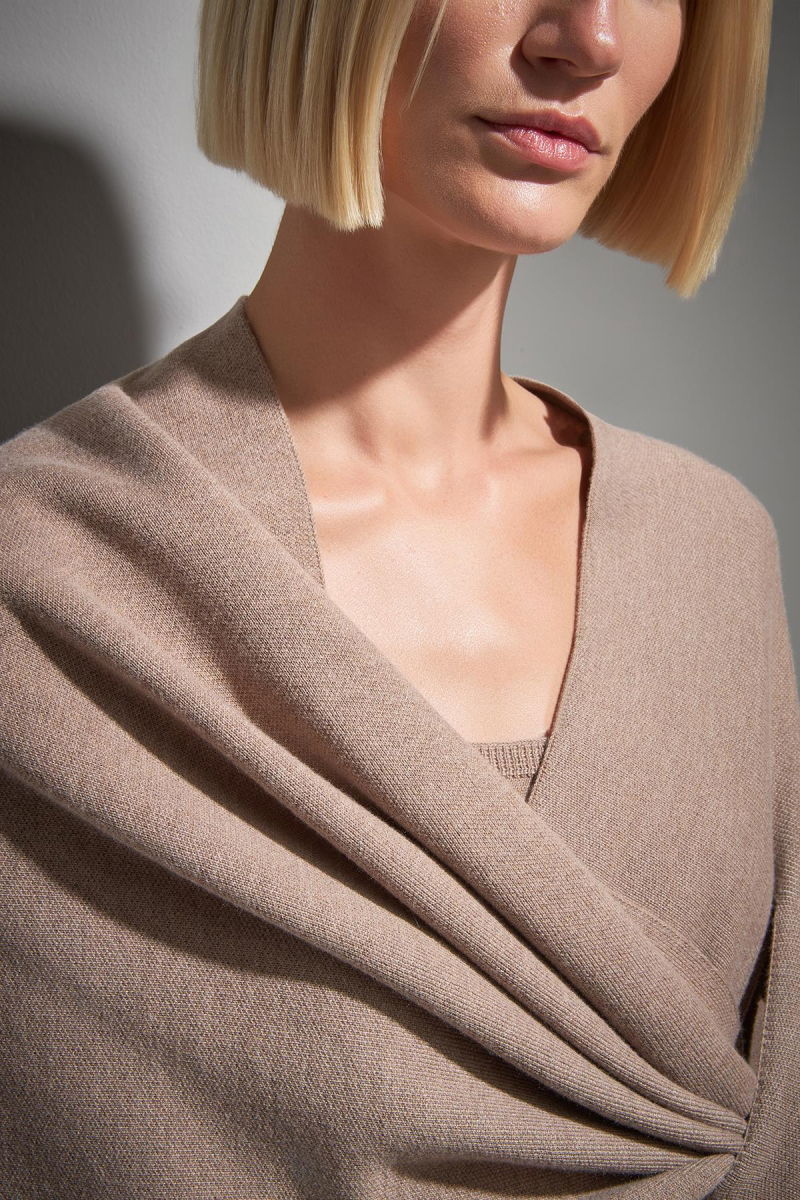 Join Us Kadın Bağlama Detaylı Triko Panço W149 Bej - 4