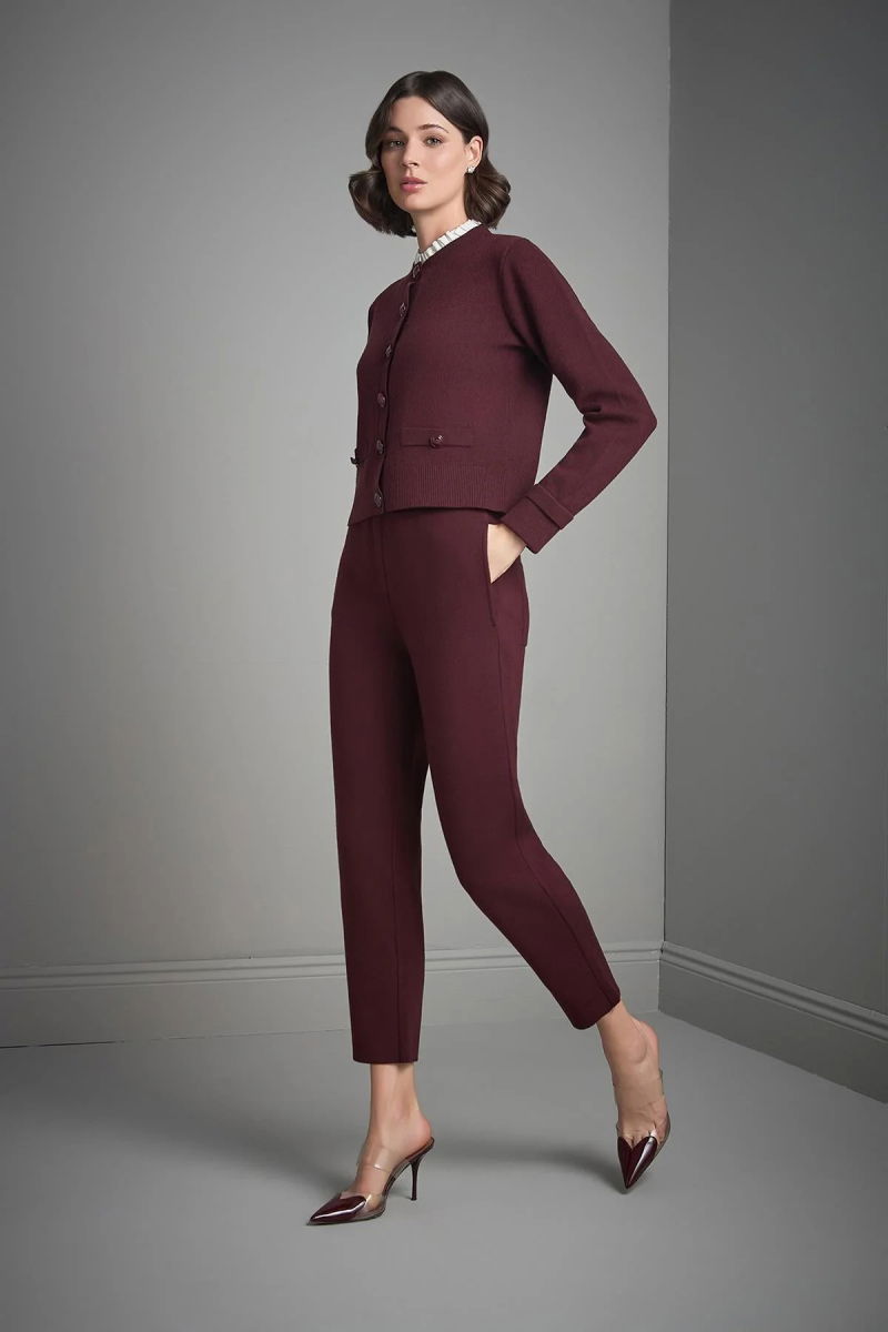 Join Us Kadın Beli Kordonlu Cepli Triko Pantolon W021 Bordo - Join Us