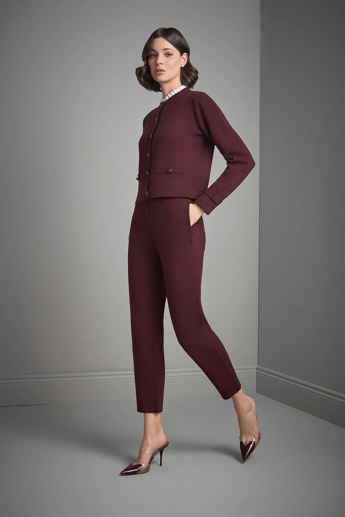 Join Us Kadın Beli Kordonlu Cepli Triko Pantolon W021 Bordo - 1