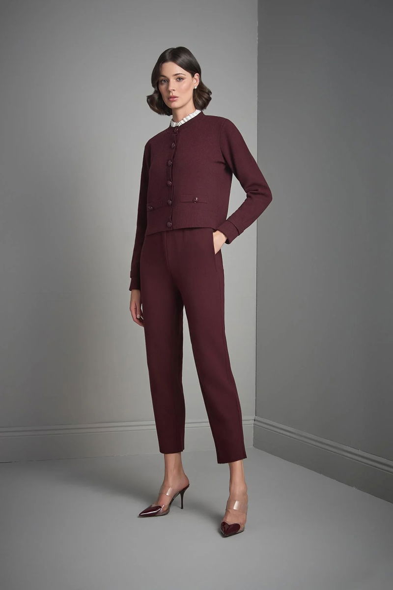 Join Us Kadın Beli Kordonlu Cepli Triko Pantolon W021 Bordo - 4