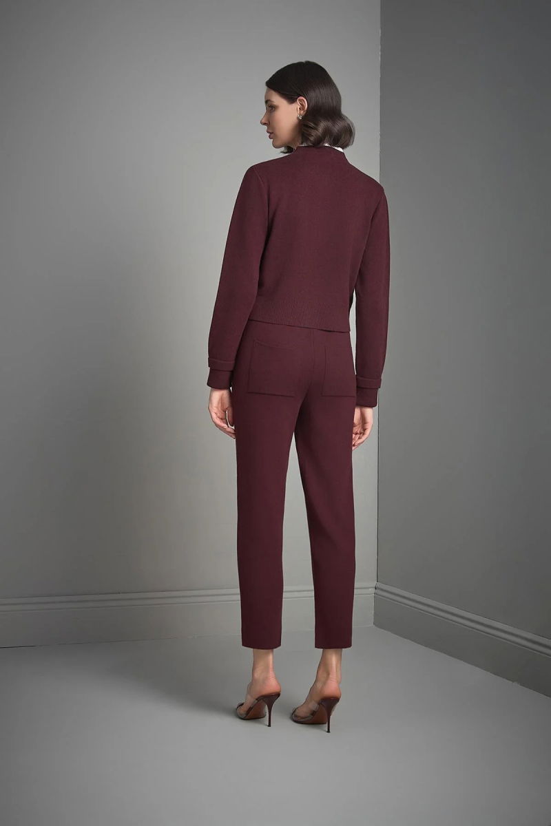 Join Us Kadın Beli Kordonlu Cepli Triko Pantolon W021 Bordo - 5