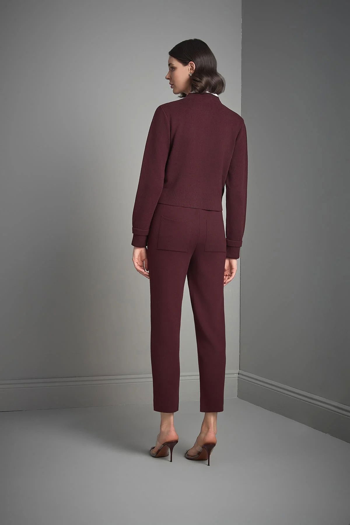 Join Us Kadın Beli Kordonlu Cepli Triko Pantolon W021 Bordo - 5