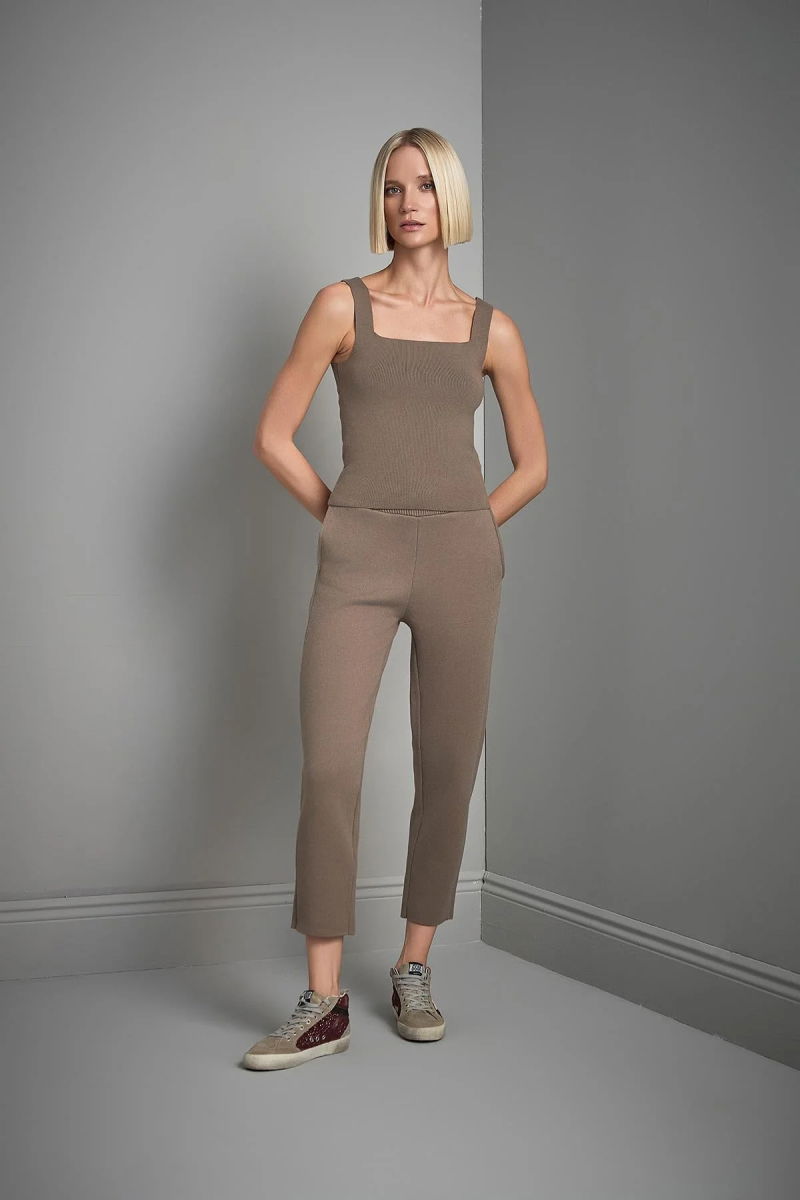 Join Us Kadın Beli Kordonlu Cepli Triko Pantolon W021 Vizon - Join Us