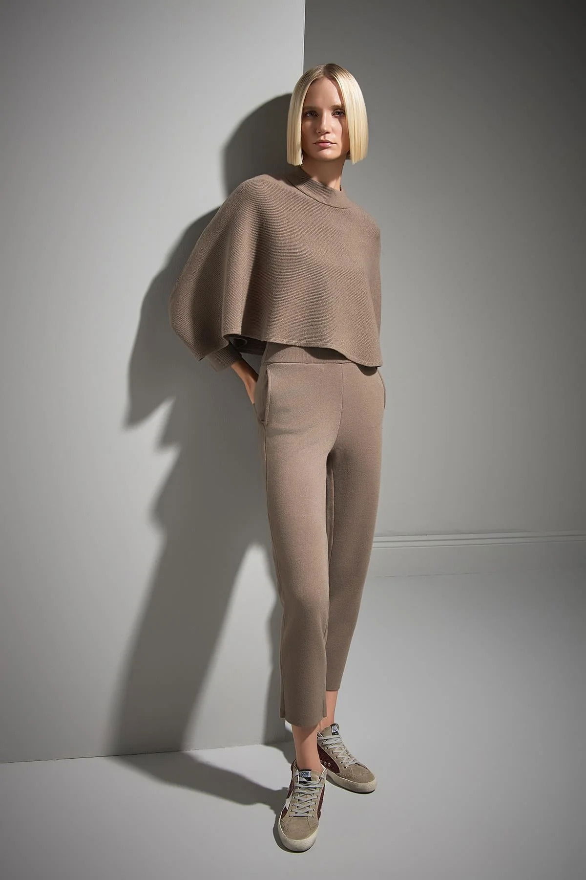 Join Us Kadın Beli Kordonlu Cepli Triko Pantolon W021 Vizon - 2