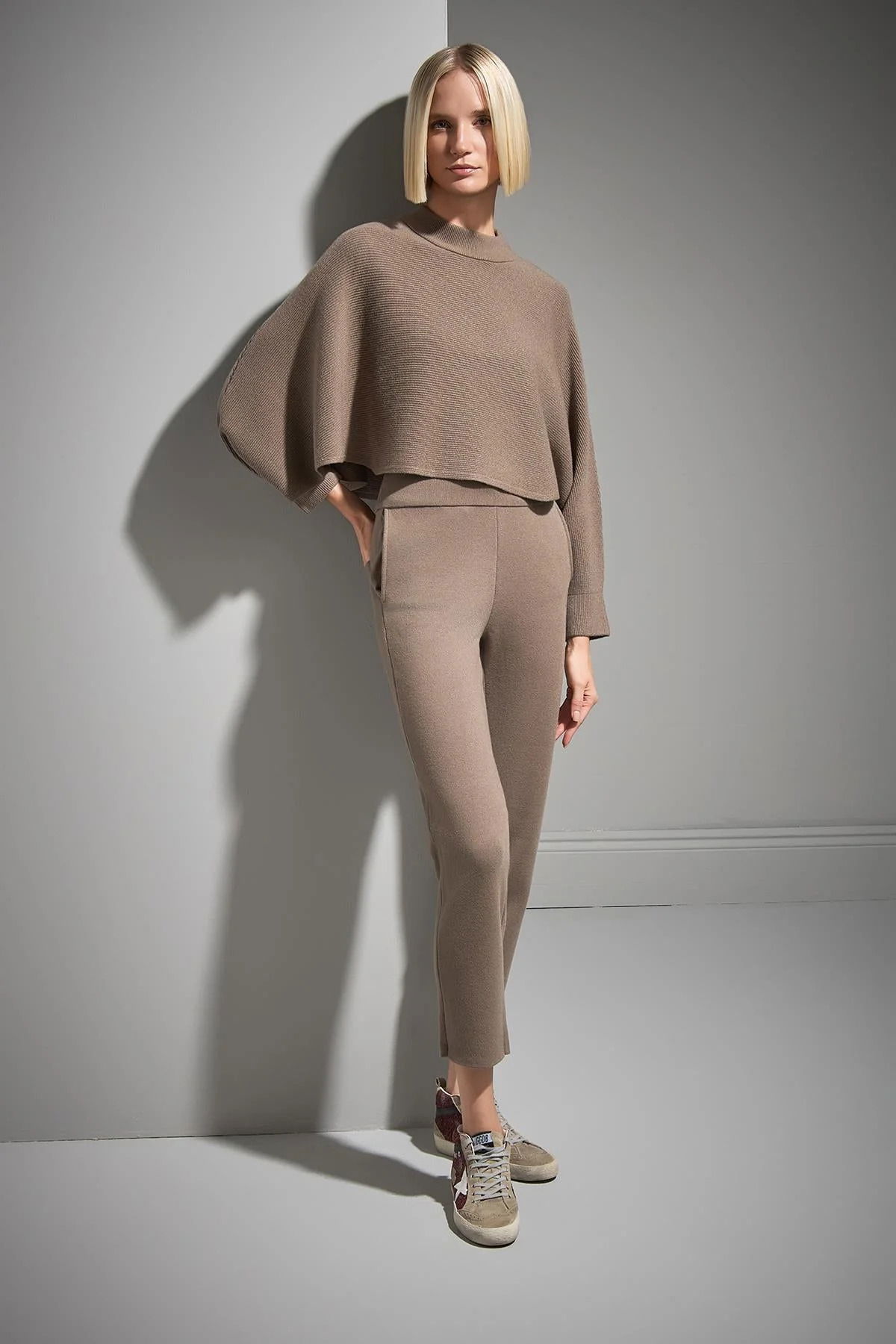 Join Us Kadın Beli Kordonlu Cepli Triko Pantolon W021 Vizon - 3