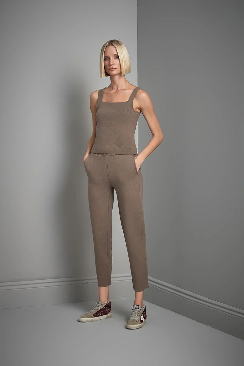 Join Us Kadın Beli Kordonlu Cepli Triko Pantolon W021 Vizon - 4