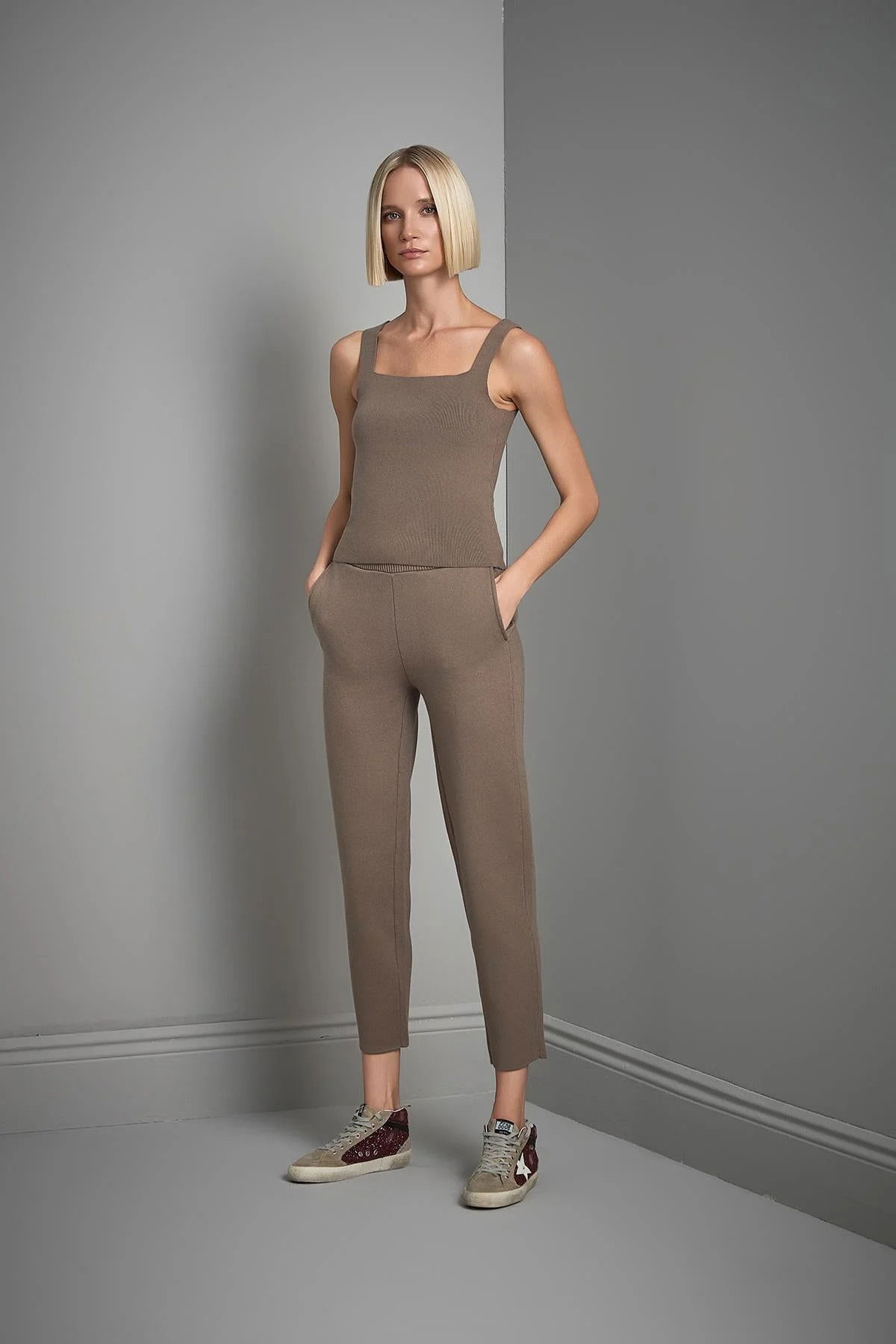 Join Us Kadın Beli Kordonlu Cepli Triko Pantolon W021 Vizon - 4