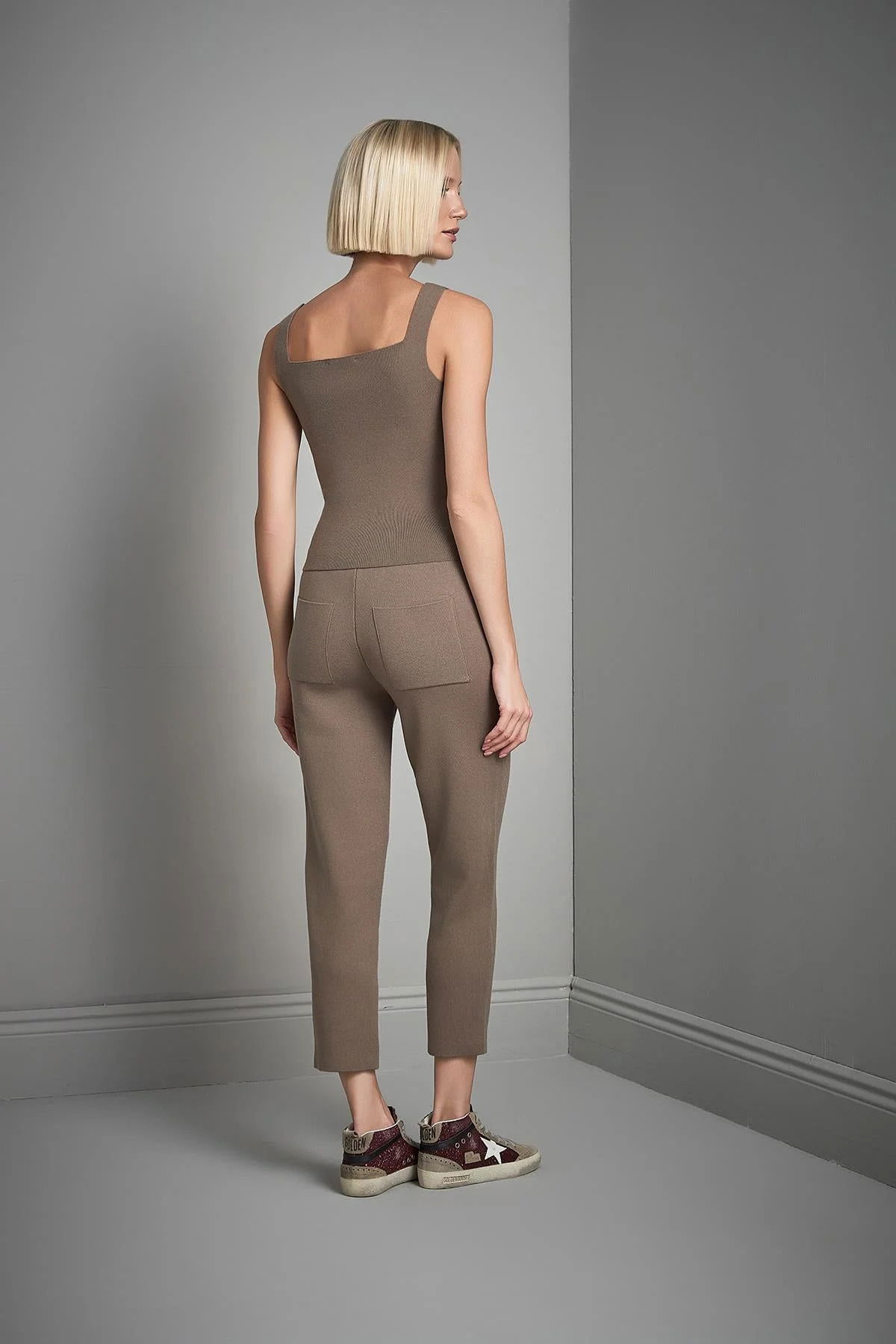 Join Us Kadın Beli Kordonlu Cepli Triko Pantolon W021 Vizon - 5