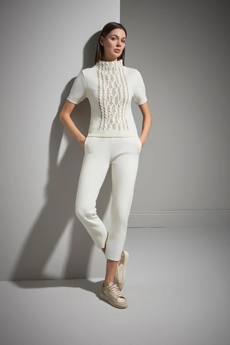 Join Us Kadın Beli Kordonlu Cepli Triko Pantolon W215 Ekru - Join Us