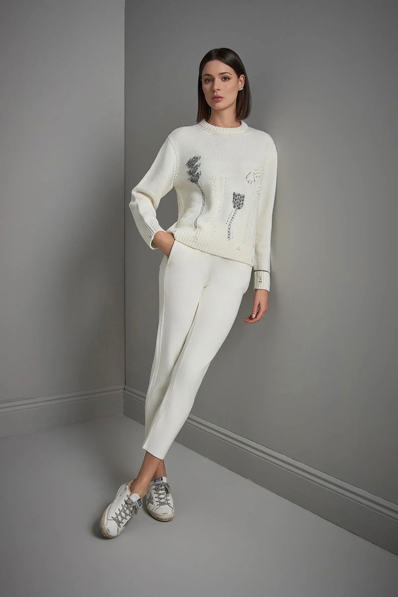 Join Us Kadın Beli Kordonlu Cepli Triko Pantolon W215 Ekru - 2