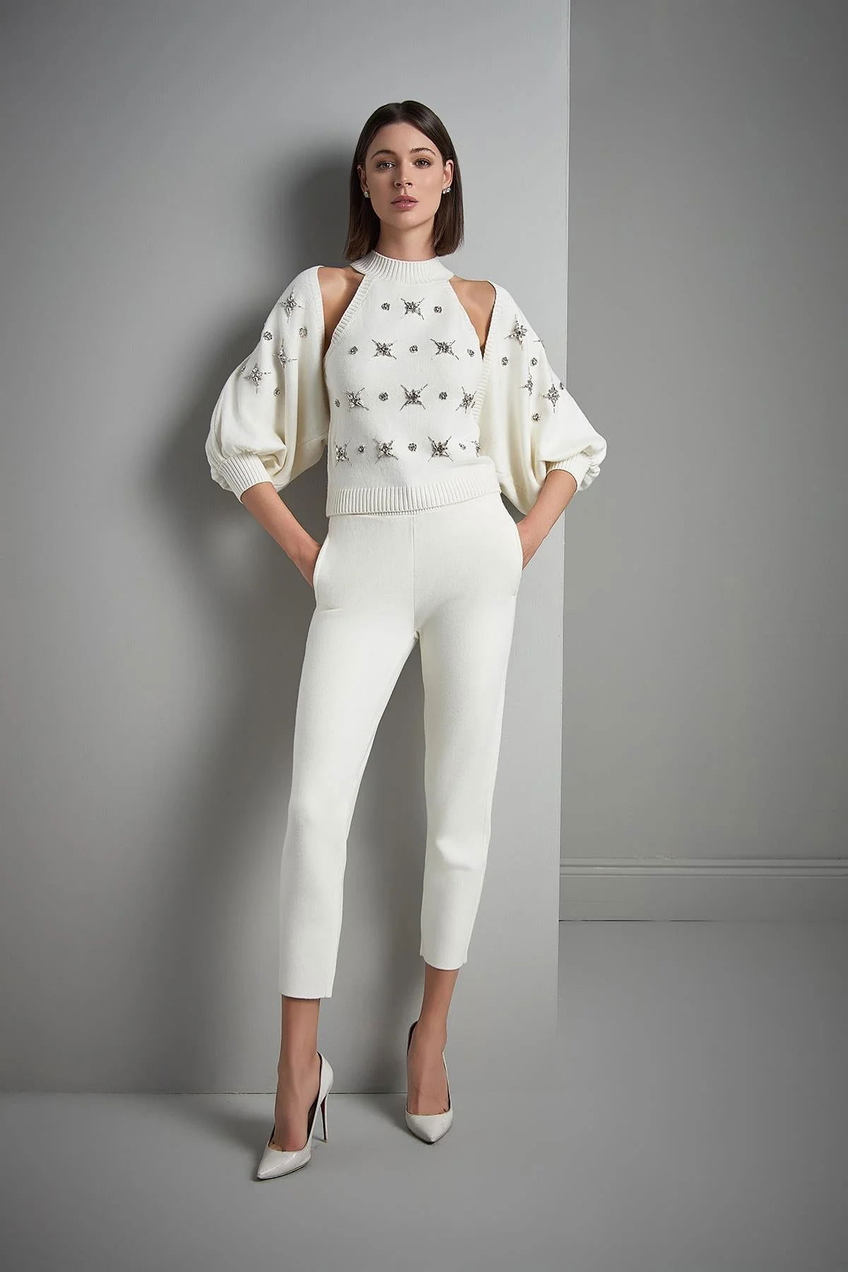 Join Us Kadın Beli Kordonlu Cepli Triko Pantolon W215 Ekru - 3