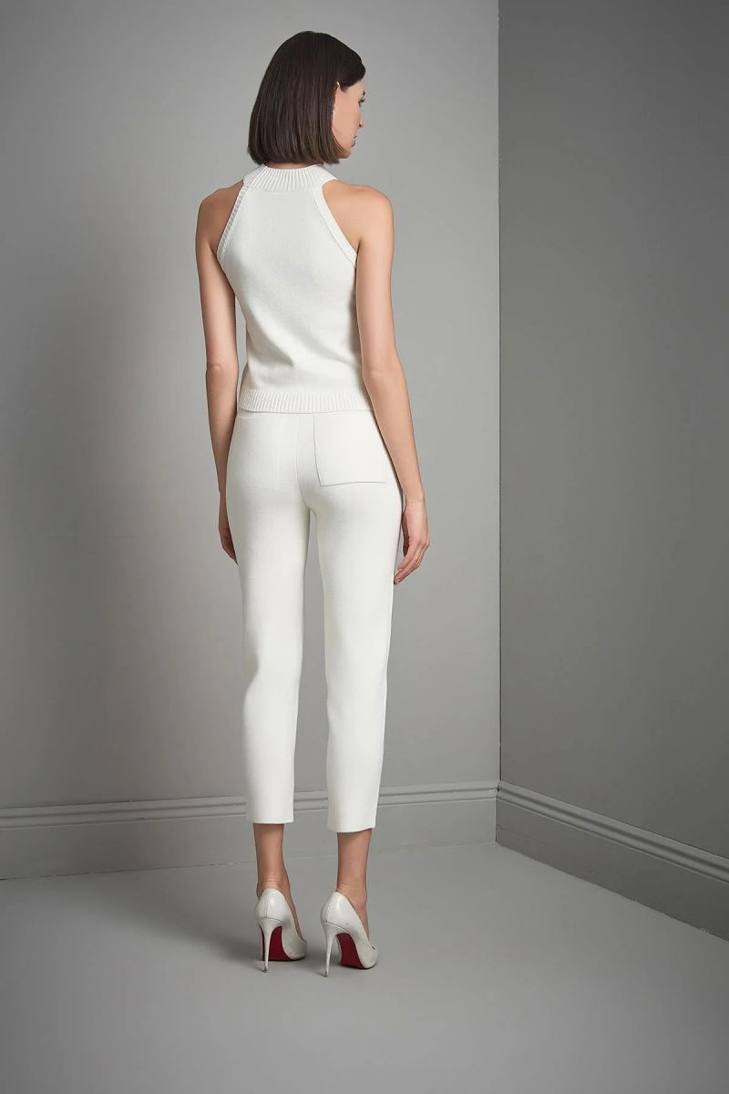 Join Us Kadın Beli Kordonlu Cepli Triko Pantolon W215 Ekru - 5