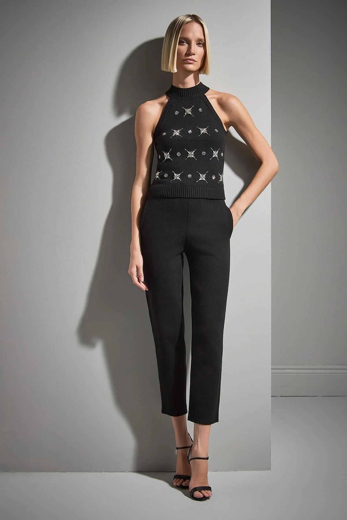 Join Us Kadın Beli Kordonlu Cepli Triko Pantolon W215 Siyah - 1