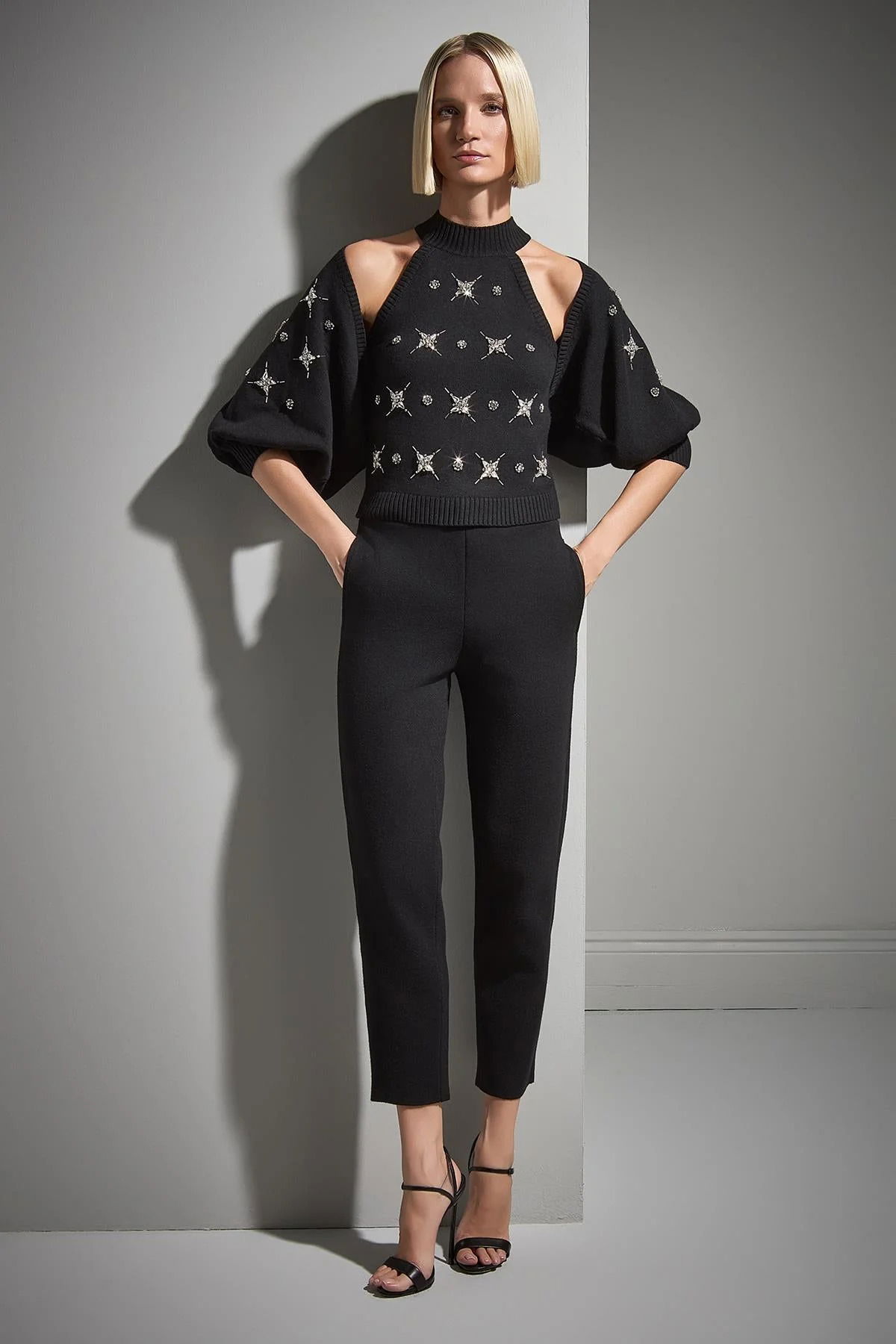 Join Us Kadın Beli Kordonlu Cepli Triko Pantolon W215 Siyah - 4