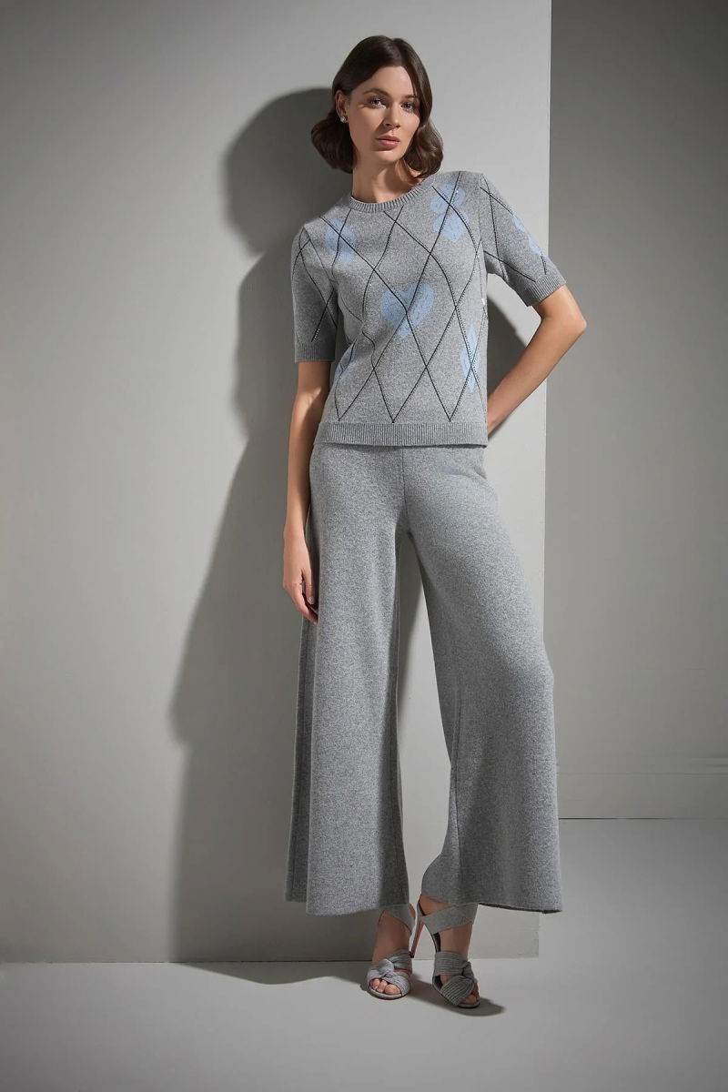 Join Us Kadın Beli Lastikli Bol Paça Triko Pantolon W128 Gri - Join Us