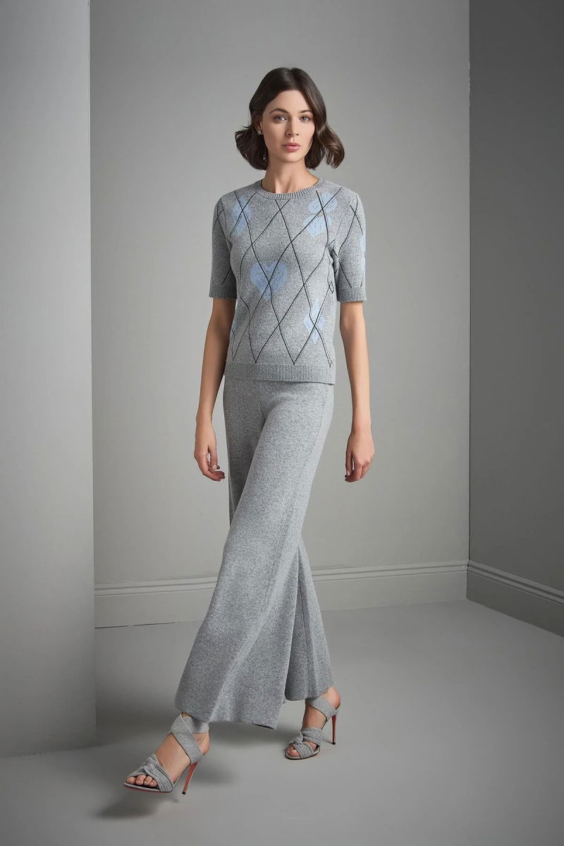 Join Us Kadın Beli Lastikli Bol Paça Triko Pantolon W128 Gri - 2