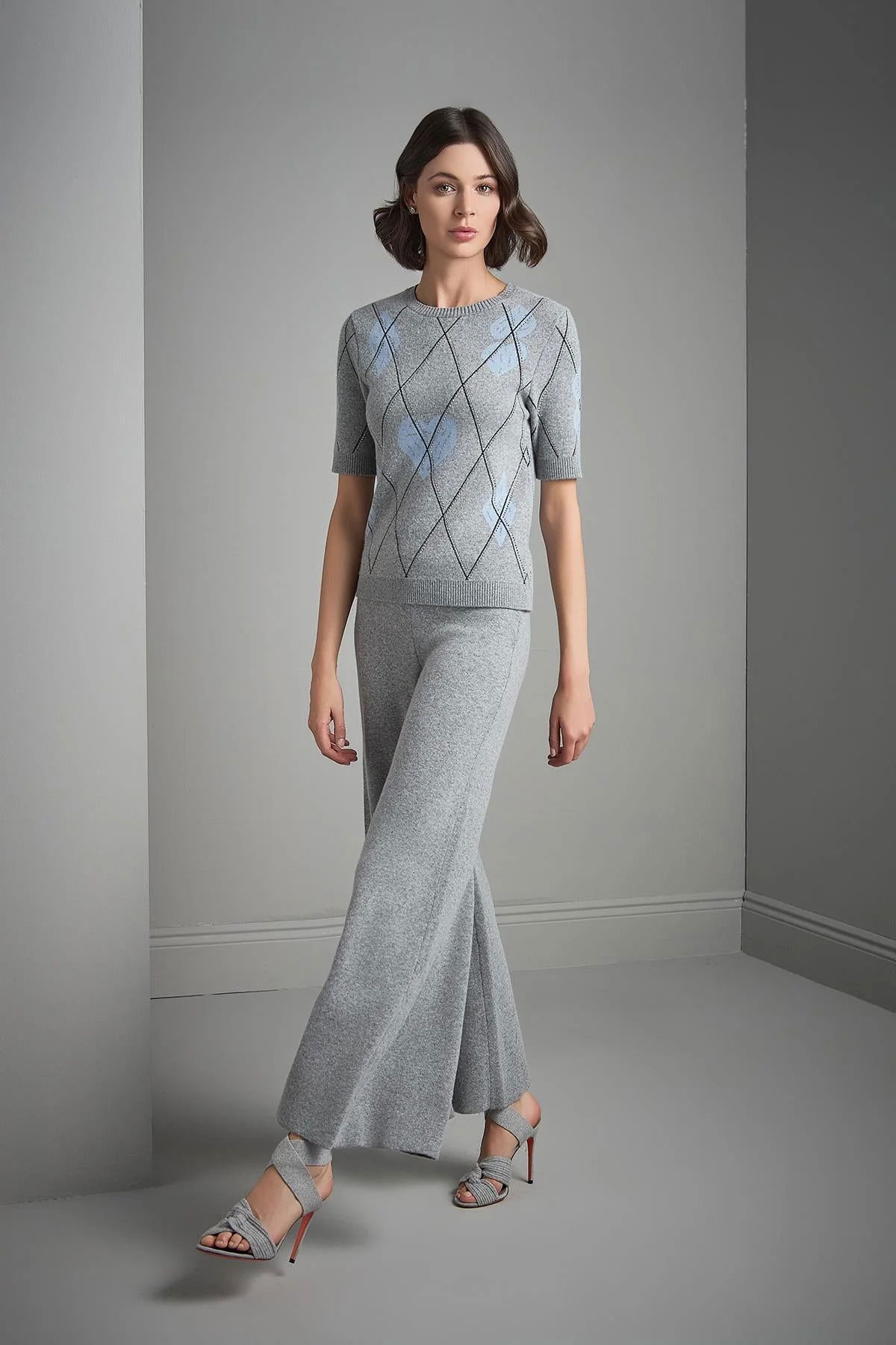 Join Us Kadın Beli Lastikli Bol Paça Triko Pantolon W128 Gri - 2