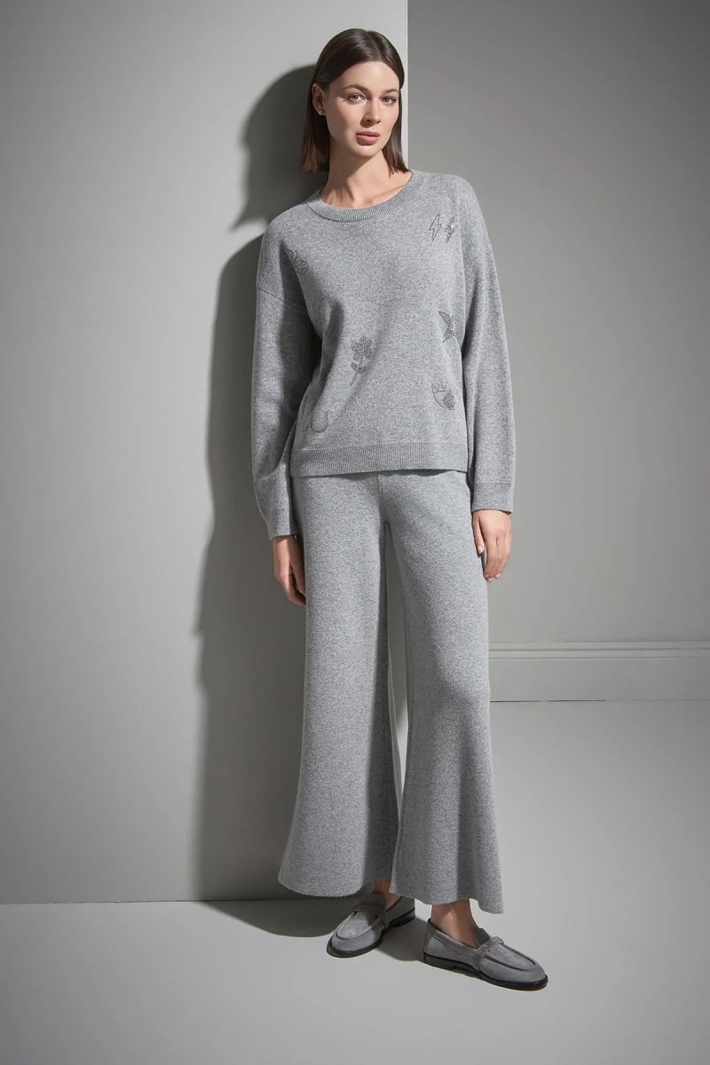 Join Us Kadın Beli Lastikli Bol Paça Triko Pantolon W128 Gri - 4