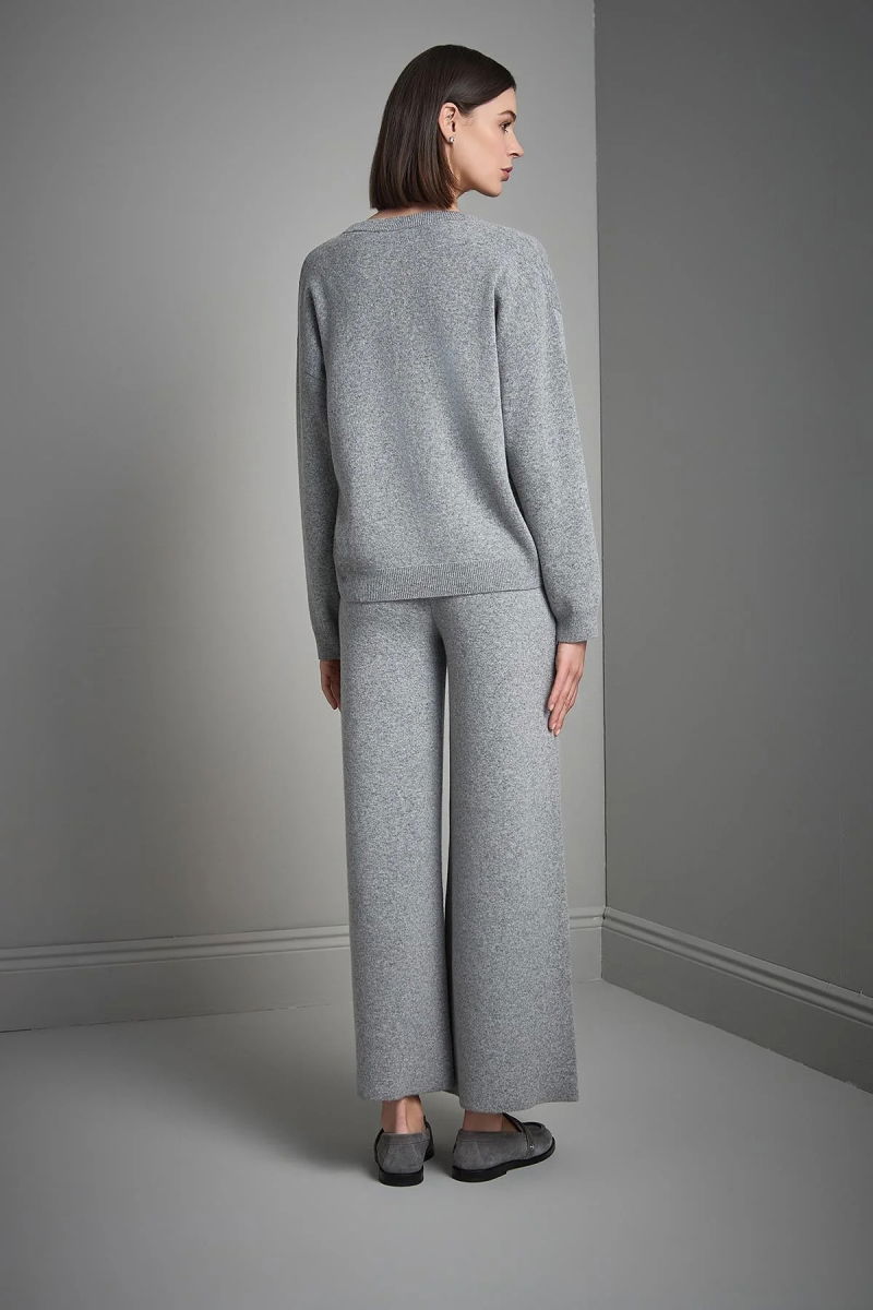 Join Us Kadın Beli Lastikli Bol Paça Triko Pantolon W128 Gri - 5