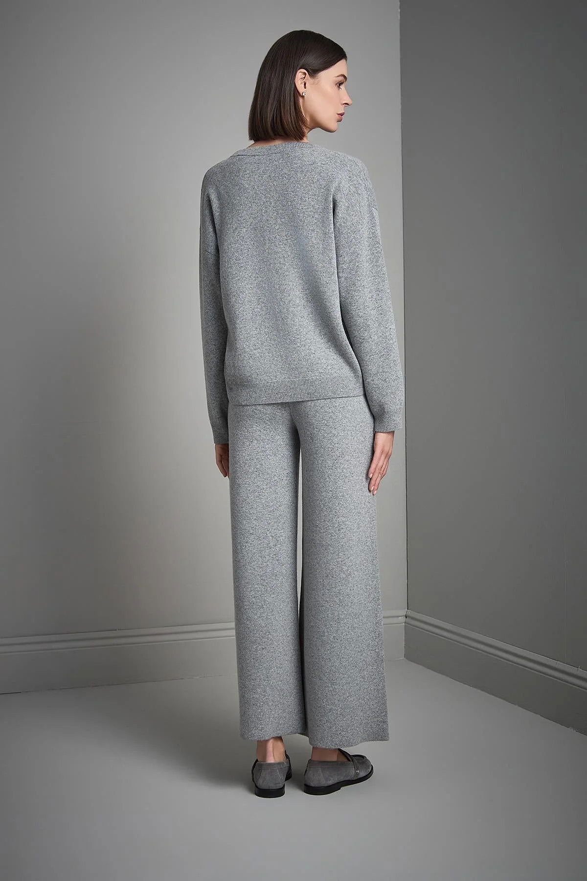 Join Us Kadın Beli Lastikli Bol Paça Triko Pantolon W128 Gri - 5