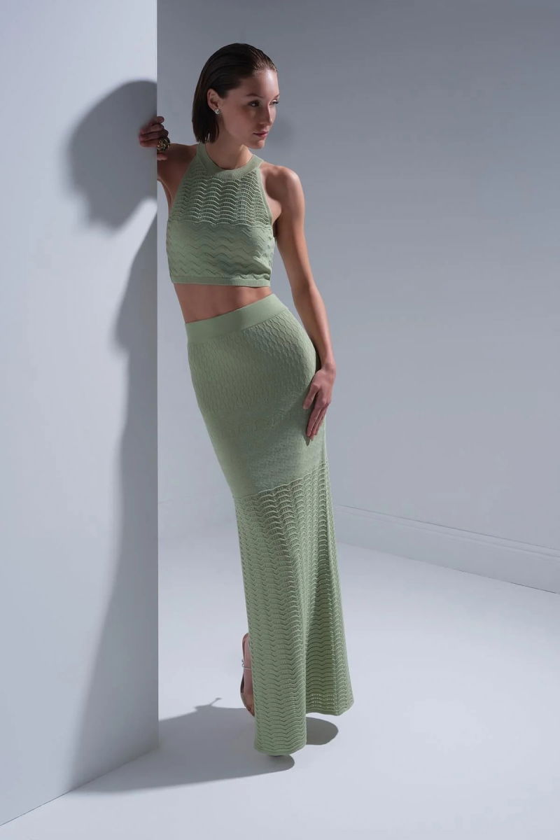 Join Us Kadın Beli Lastikli Maxi Etek S129 Yeşil - 2