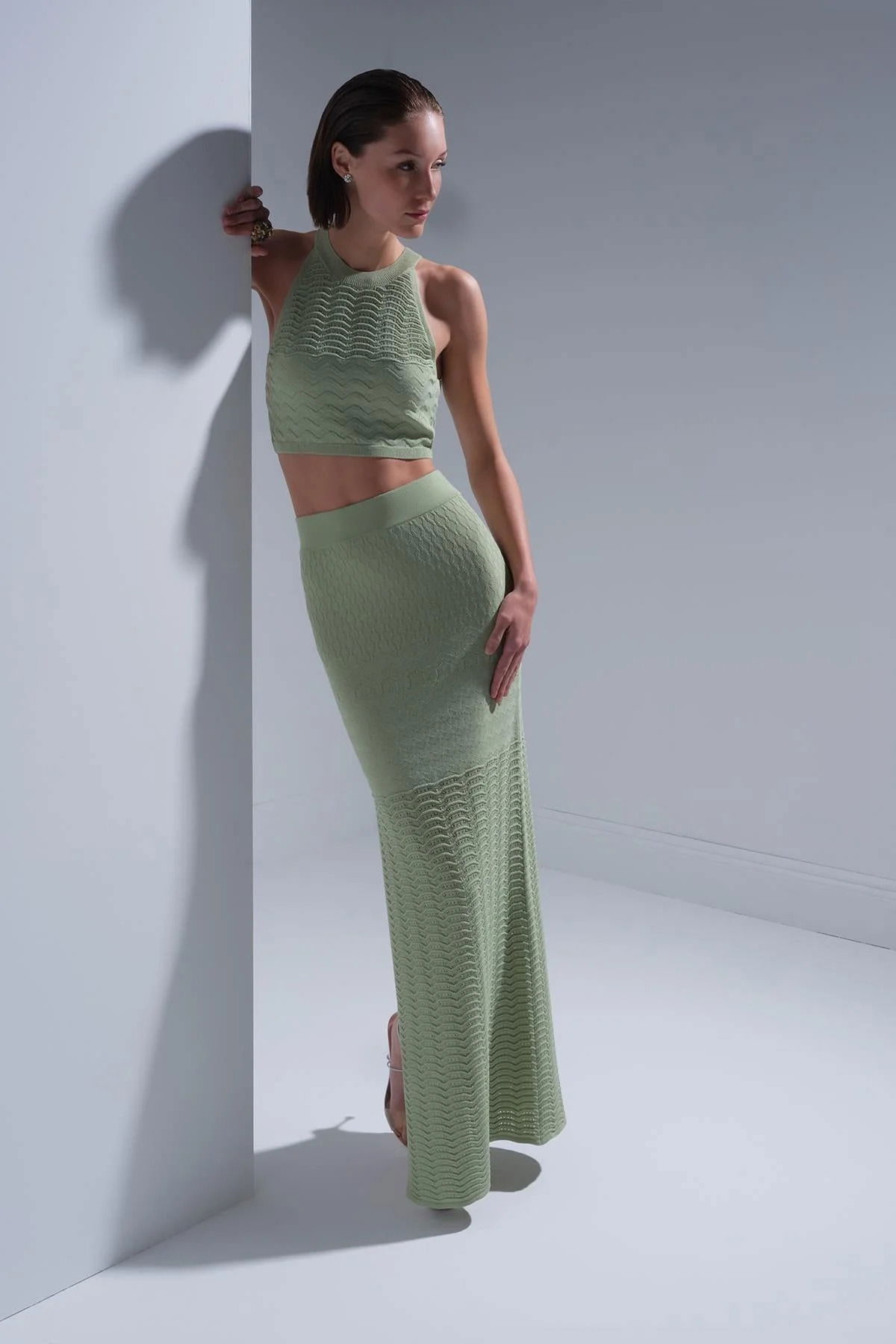 Join Us Kadın Beli Lastikli Maxi Etek S129 Yeşil - 2