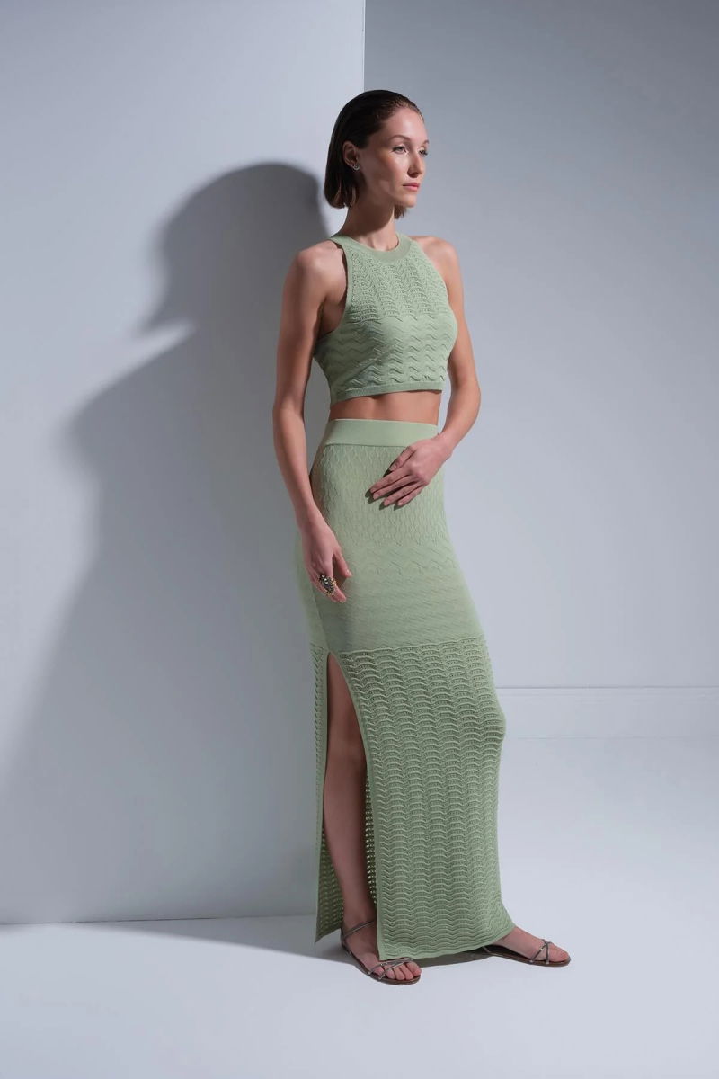 Join Us Kadın Beli Lastikli Maxi Etek S129 Yeşil - 3