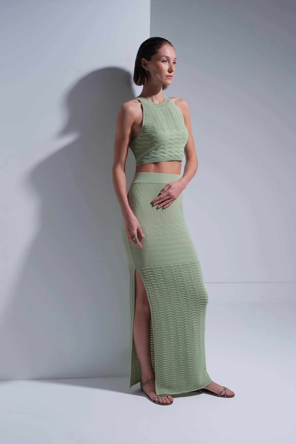 Join Us Kadın Beli Lastikli Maxi Etek S129 Yeşil - 3