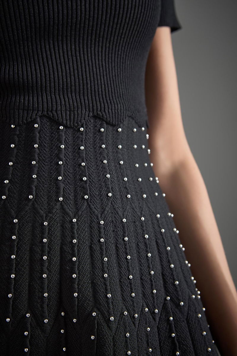 Join Us Kadın Bisiklet Yaka Trok Baskılı Triko Elbise W047 Siyah - 4