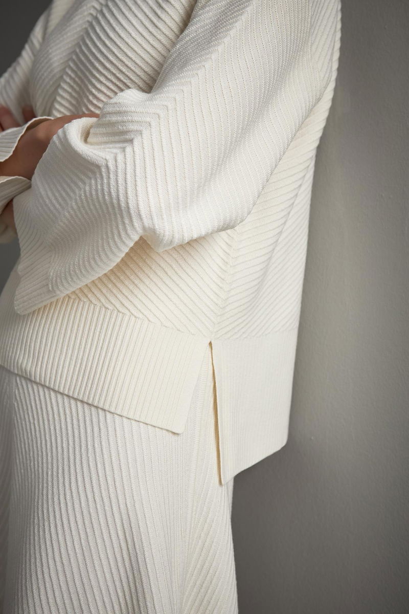 Join Us Kadın Bisiklet Yaka Verev Desenli Triko Kazak W132 Ekru - 4