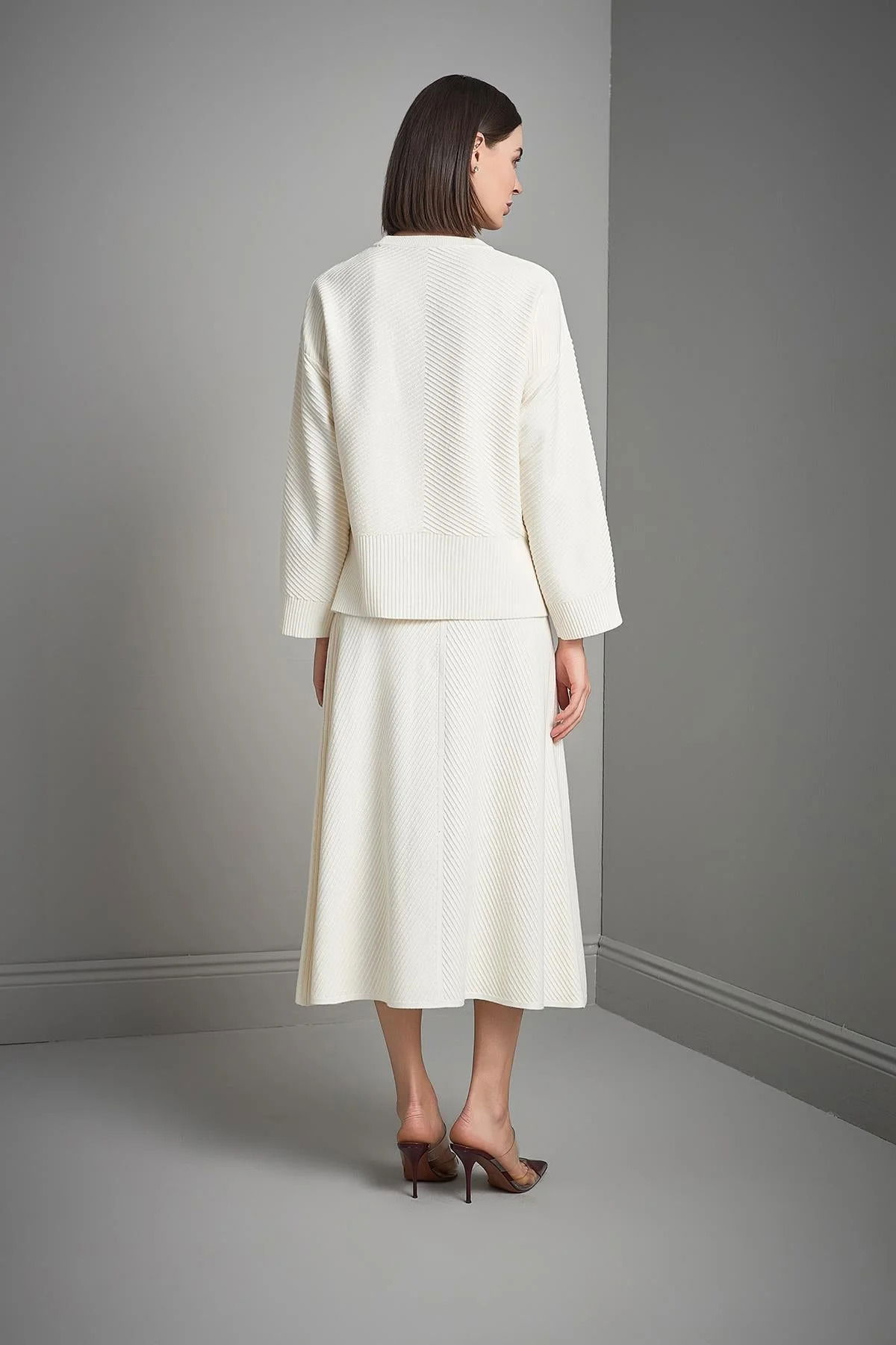 Join Us Kadın Bisiklet Yaka Verev Desenli Triko Kazak W132 Ekru - 5