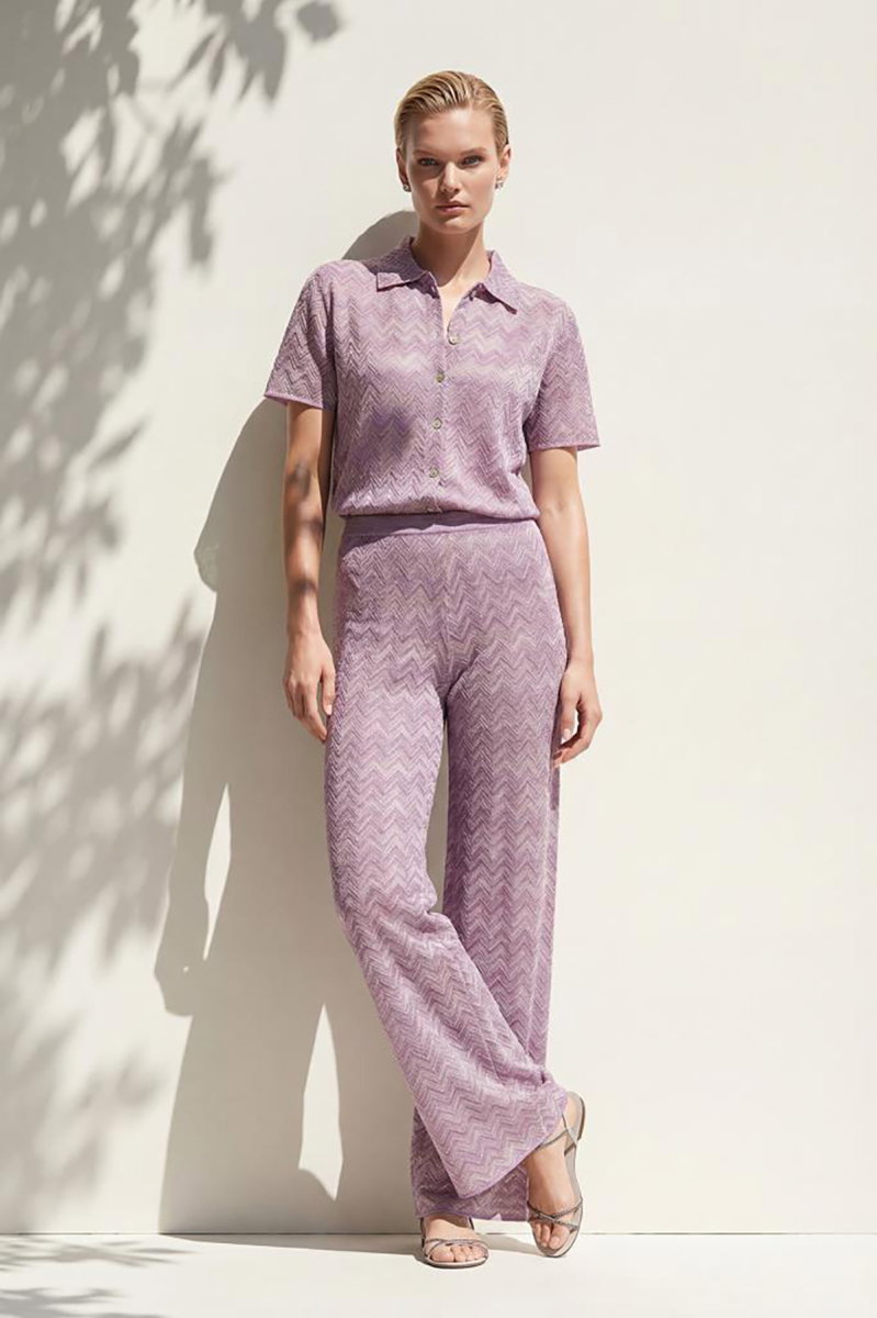 Join Us Kadın Bol Paça Desenli Simli Pantolon S064 Pembe - 2