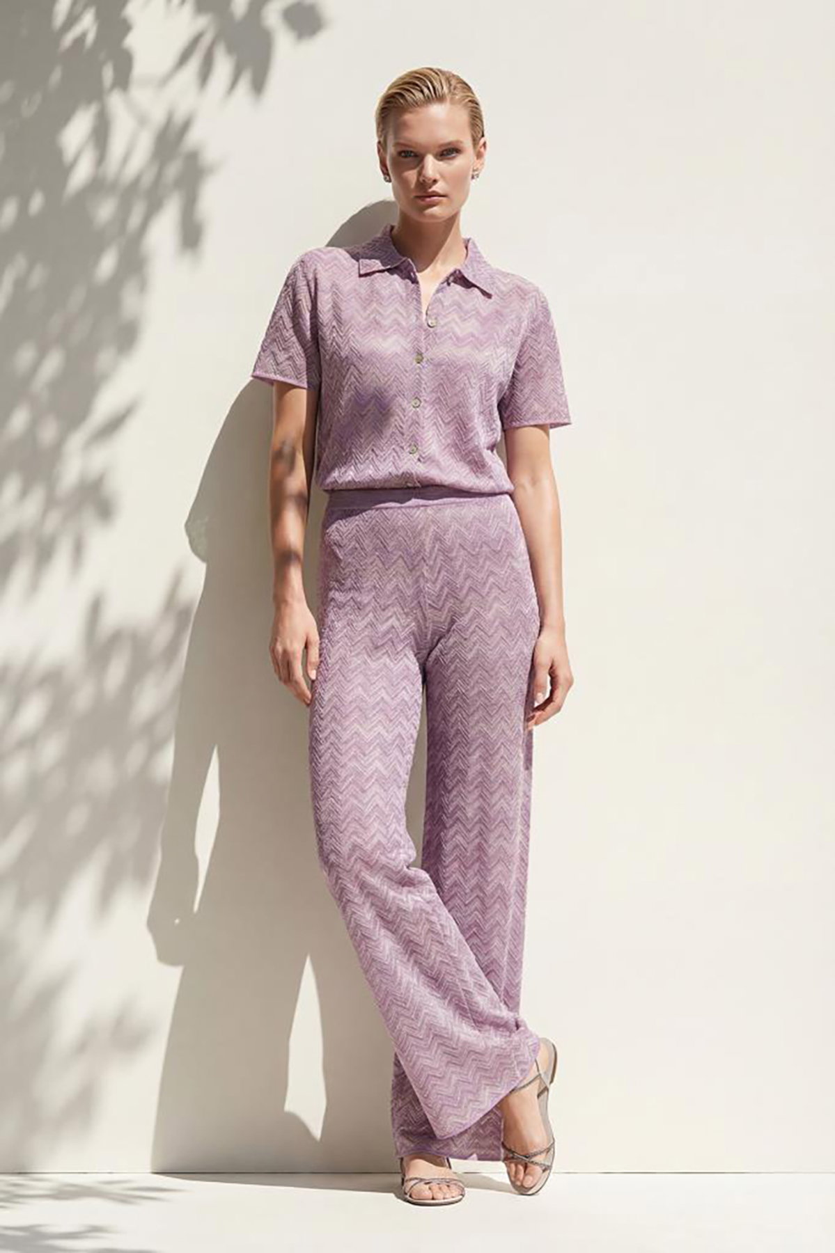 Join Us Kadın Bol Paça Desenli Simli Pantolon S064 Pembe - 2