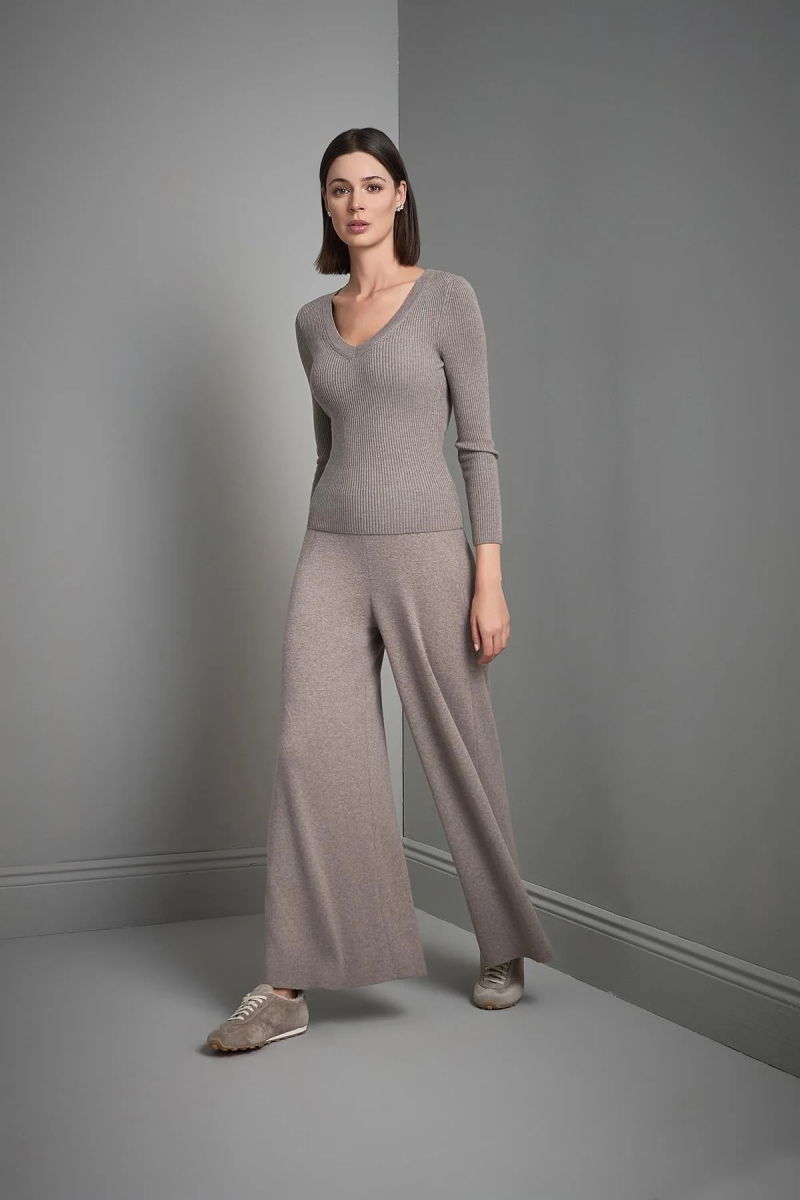 Join Us Kadın Bol Paça Triko Pantolon W061 Vizon - 2