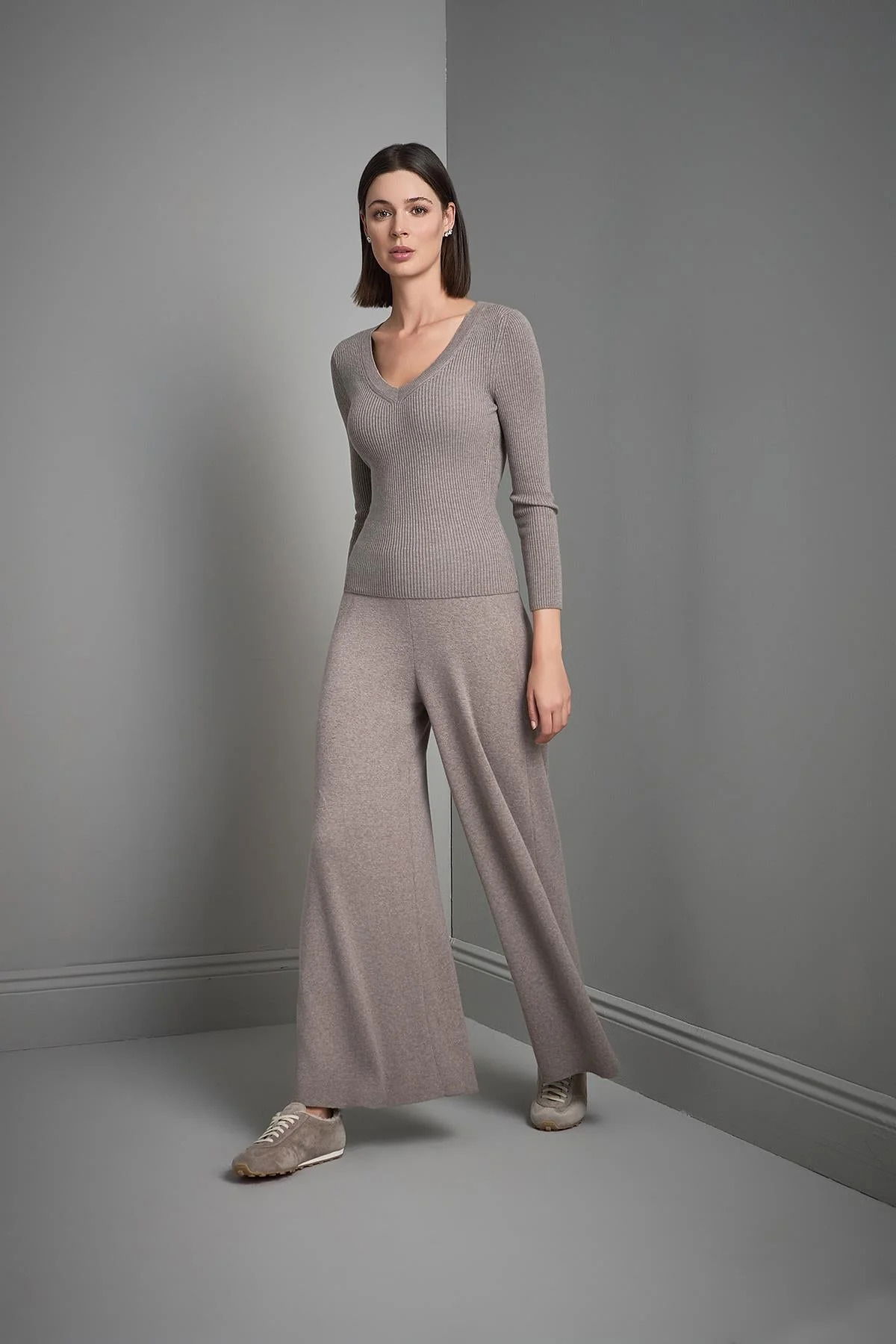 Join Us Kadın Bol Paça Triko Pantolon W061 Vizon - 2