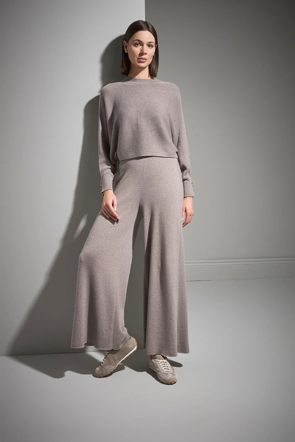 Join Us Kadın Bol Paça Triko Pantolon W061 Vizon - 3