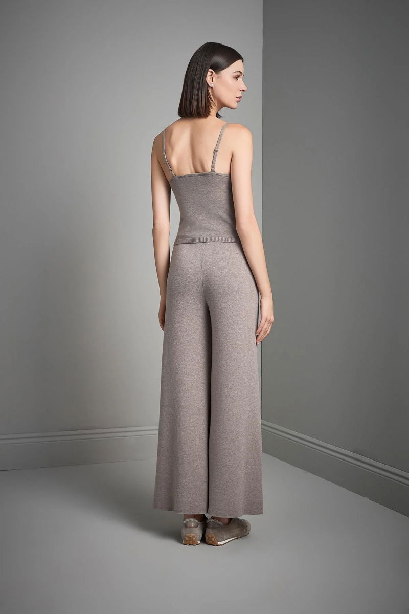 Join Us Kadın Bol Paça Triko Pantolon W061 Vizon - 5