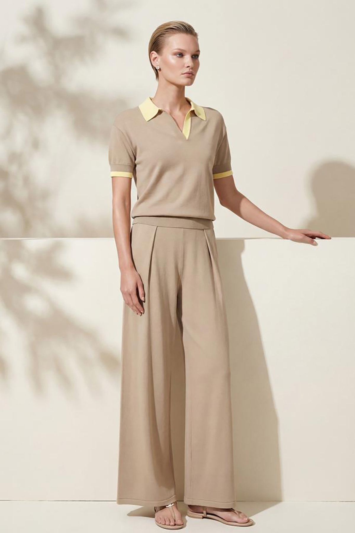 Join Us Kadın Çift Kat Detaylı Polo Yaka Bluz S167 Vizon - 2