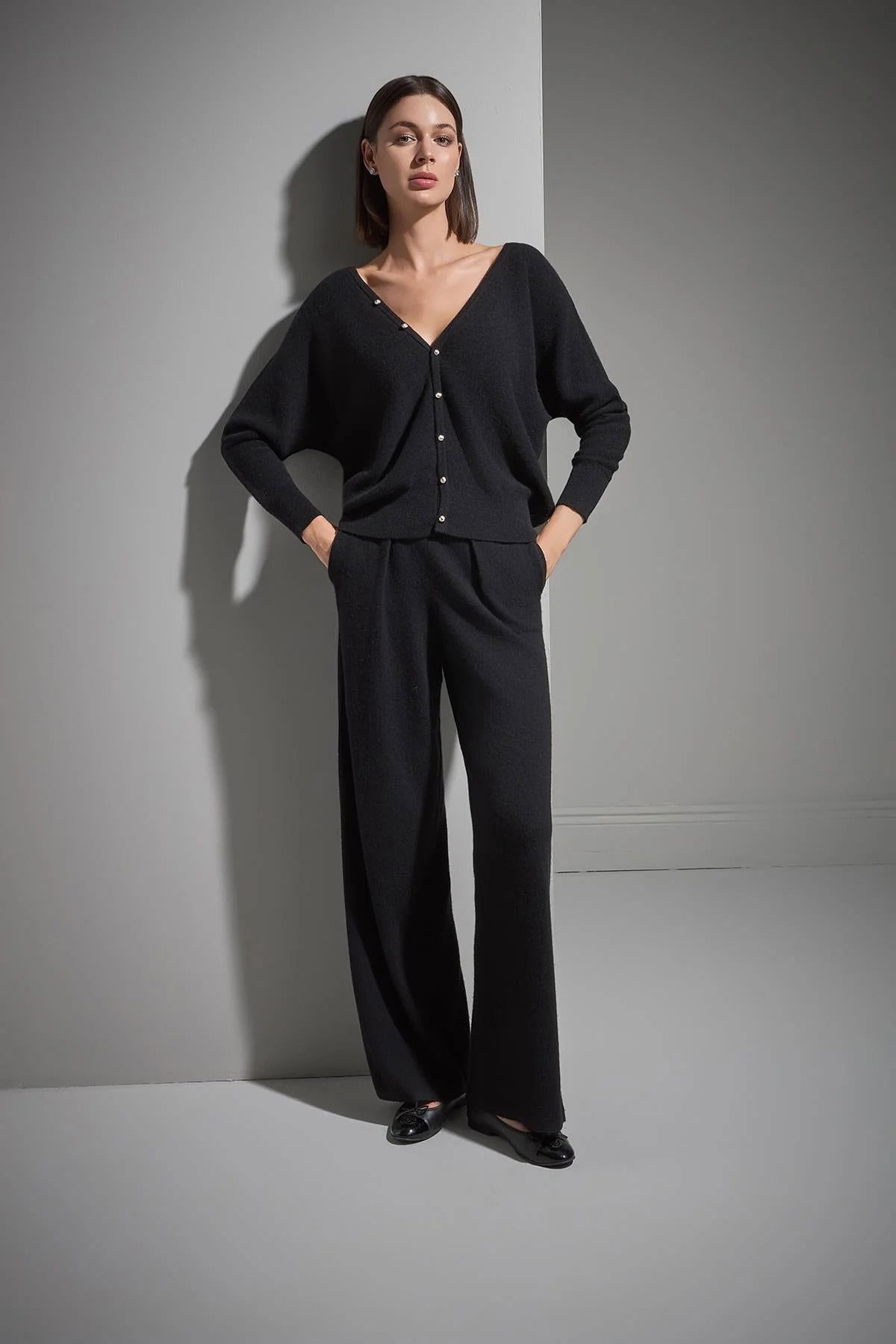 Join Us Kadın Çıtçıtlı Yarasa Kol Triko Kazak W208 Siyah - 1