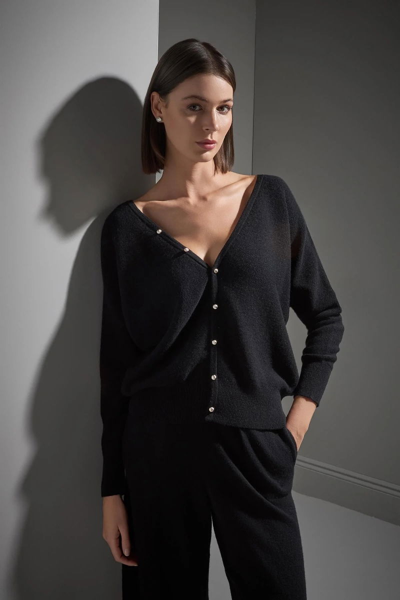 Join Us Kadın Çıtçıtlı Yarasa Kol Triko Kazak W208 Siyah - 2