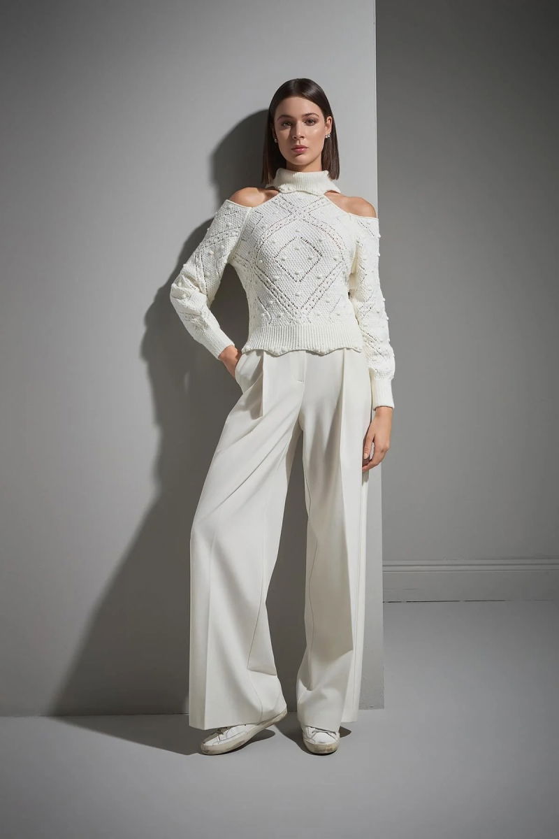 Join Us Kadın Cut Out Detaylı Triko Kazak W036 Ekru - Join Us