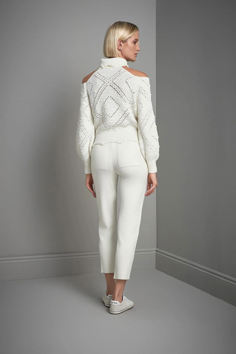 Join Us Kadın Cut Out Detaylı Triko Kazak W036 Ekru - 5