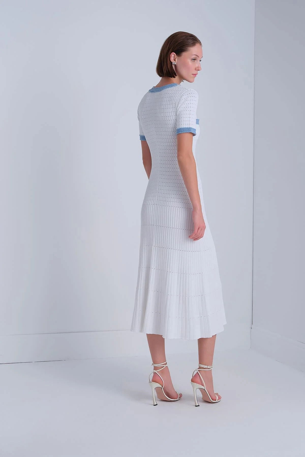 Join Us Kadın Denim Detaylı Kısa Kollu Midi Elbise S136 Ekru - 4