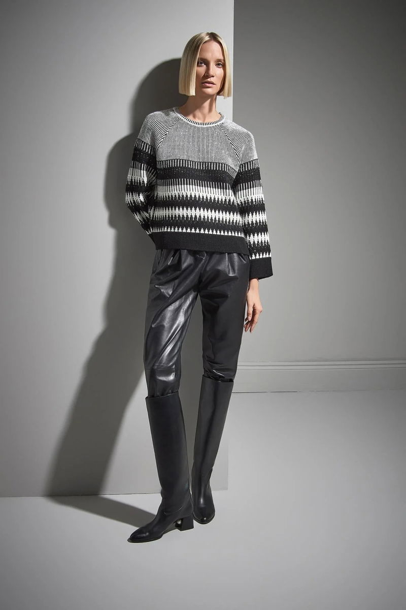 Join Us Kadın Desenli Bisiklet Yaka Triko Kazak W012 Siyah - 3